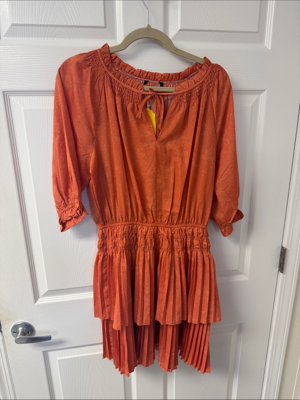 Women's Orange Smocked Waist Tiered Dress